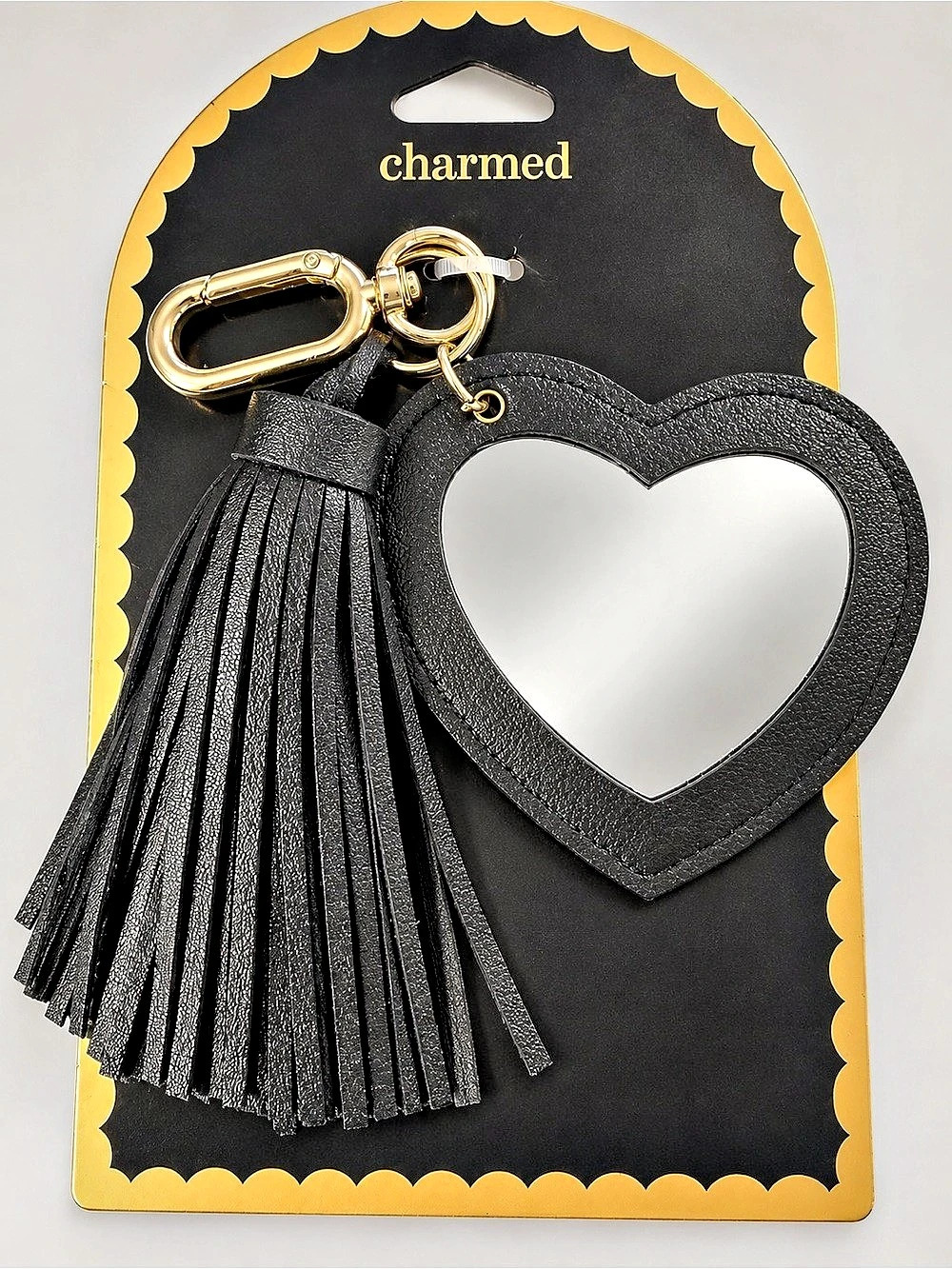 charmed Heart Tassel Keychain in Black NWT